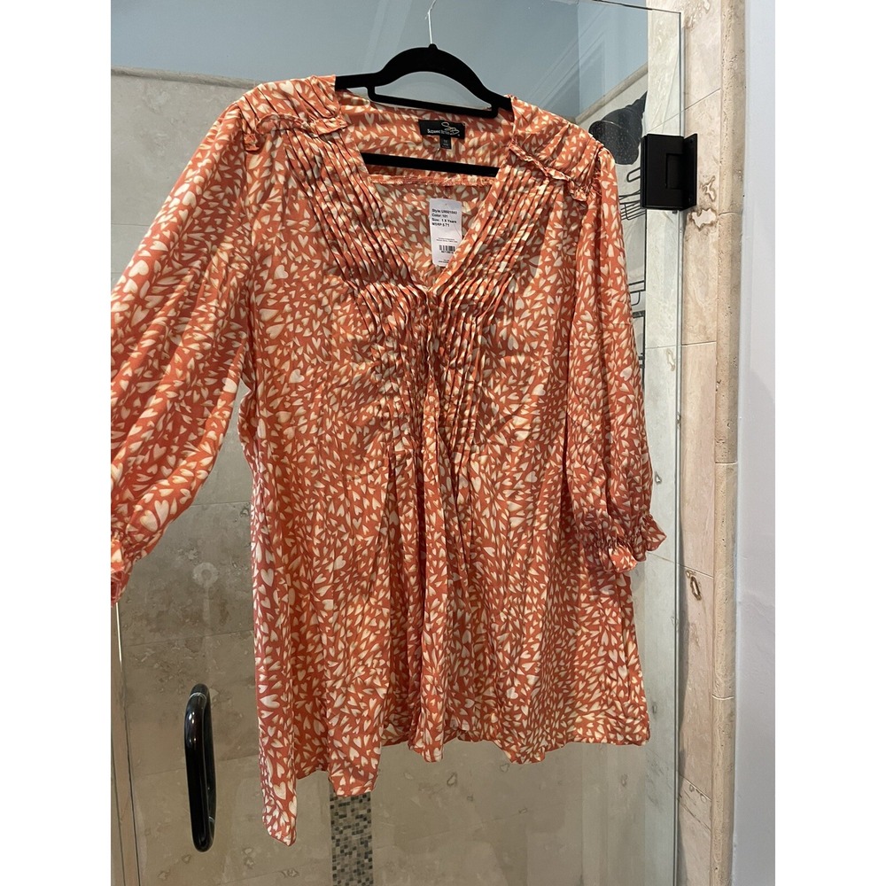 Suzanne Betro Womens Peasant Top Plus Size 1X Coral Heart Tunic Blouse U9501593